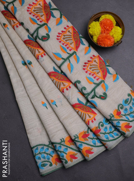 Off White & Orange Jamdani Cotton Saree