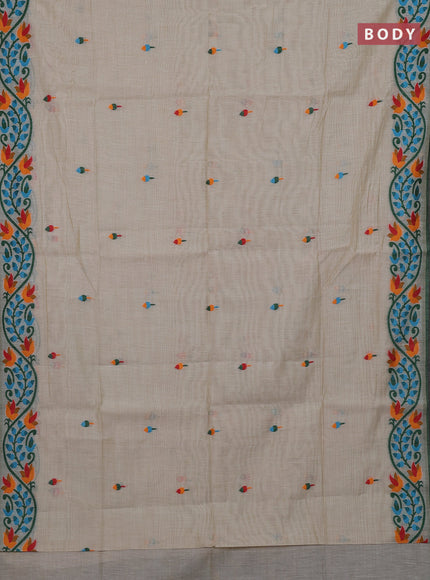 Off White & Orange Jamdani Cotton Saree