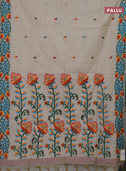 Off White & Orange Jamdani Cotton Saree