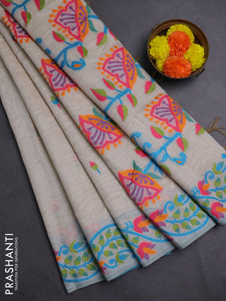 Off White & Cs Blue Jamdani Cotton Saree