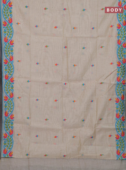Off White & Cs Blue Jamdani Cotton Saree