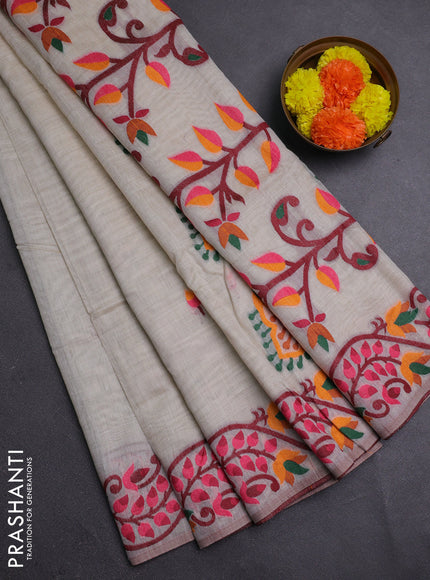 Off White & Maroon Jamdani Cotton Saree