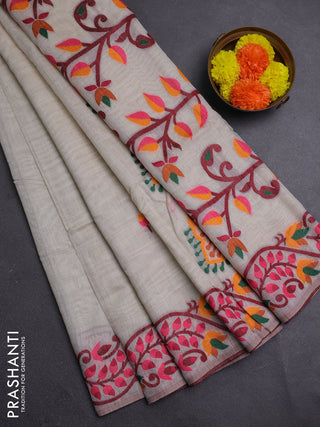 Off White & Maroon Jamdani Cotton Saree