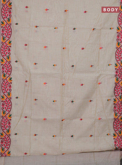 Off White & Maroon Jamdani Cotton Saree