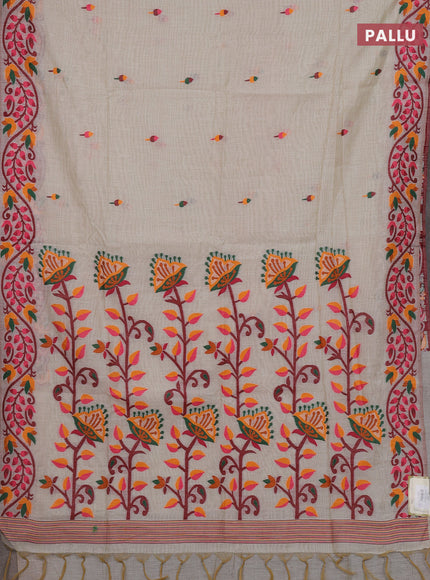 Off White & Maroon Jamdani Cotton Saree