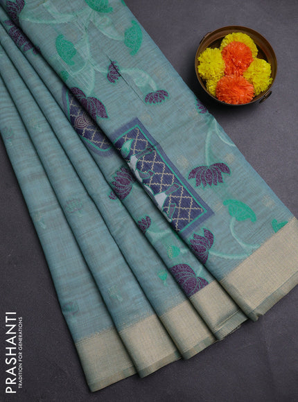 Teal Green Jamdani Cotton Saree