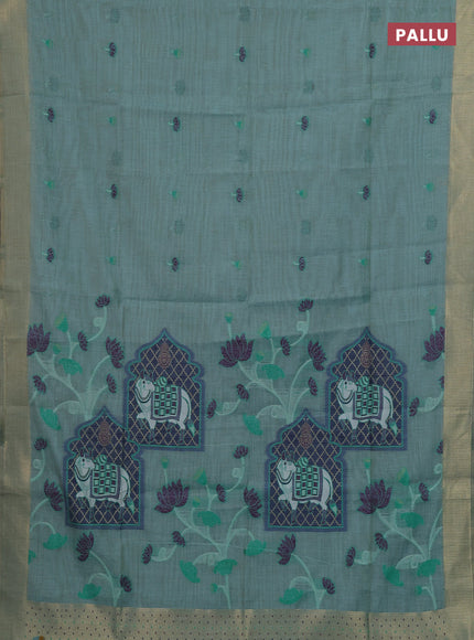 Teal Green Jamdani Cotton Saree