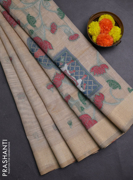 Beige Jamdani Cotton Saree