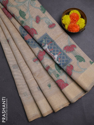 Beige Jamdani Cotton Saree