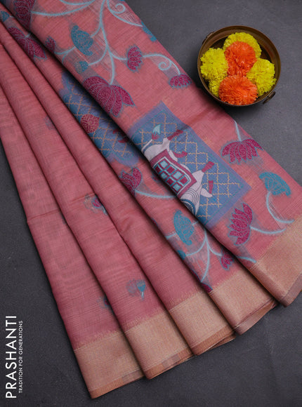 Peach Pink Jamdani Cotton Saree