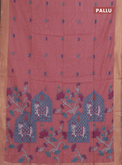 Peach Pink Jamdani Cotton Saree