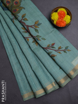 Teal Green Jamdani Cotton Saree