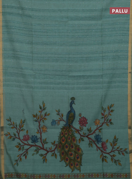 Teal Green Jamdani Cotton Saree