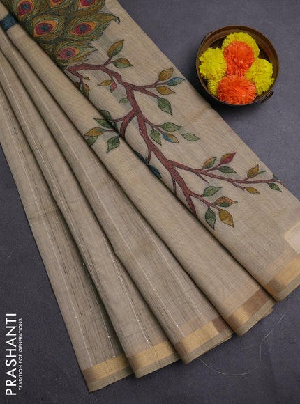 Beige Jamdani Cotton Saree