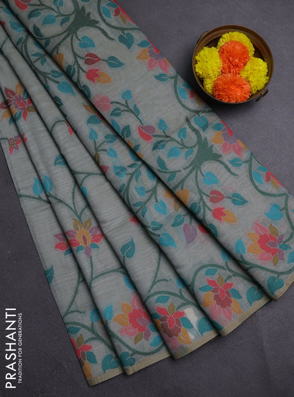 Grey & Green Jamdani Cotton Saree