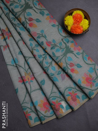 Grey & Green Jamdani Cotton Saree