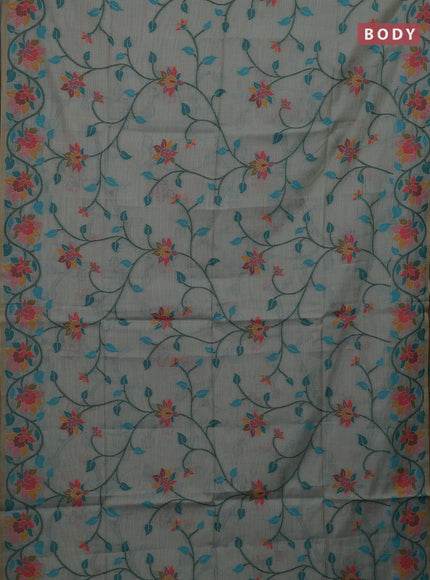 Grey & Green Jamdani Cotton Saree