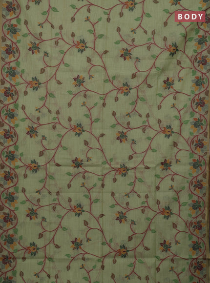Pista Green & Maroon Jamdani Cotton Saree