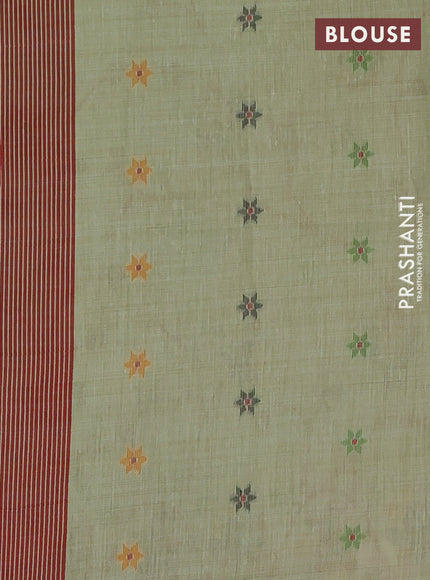 Pista Green & Maroon Jamdani Cotton Saree