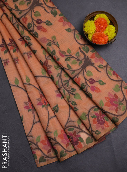 Peach Orange Jamdani Cotton Saree