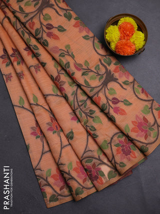 Peach Orange Jamdani Cotton Saree