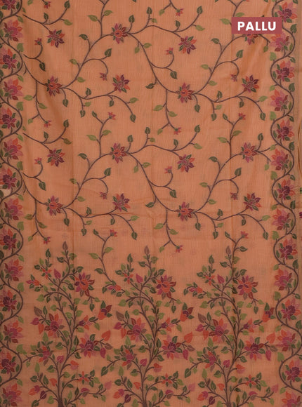 Peach Orange Jamdani Cotton Saree