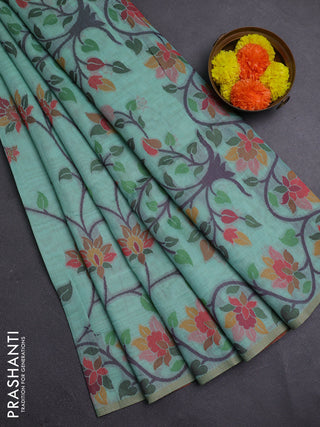 Teal Green & Wine Jamdani Cotton Saree
