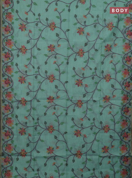 Teal Green & Wine Jamdani Cotton Saree