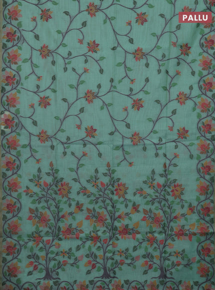 Teal Green & Wine Jamdani Cotton Saree