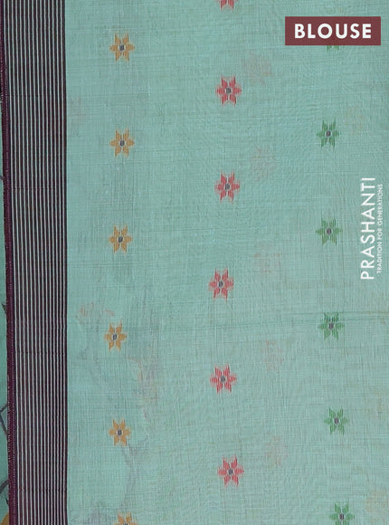 Teal Green & Wine Jamdani Cotton Saree