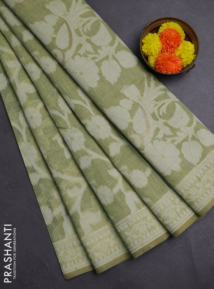 Pista Green Jamdani Cotton Saree