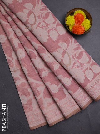 Peach Pink Jamdani Cotton Saree