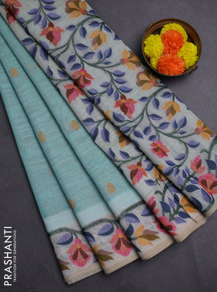 Teal & Off White Jamdani Cotton Saree