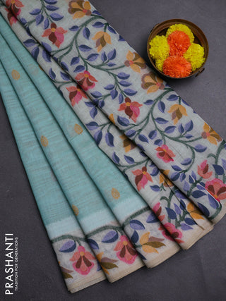 Teal & Off White Jamdani Cotton Saree
