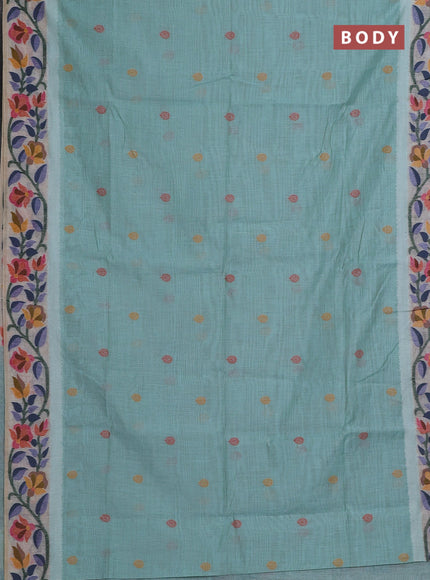 Teal & Off White Jamdani Cotton Saree