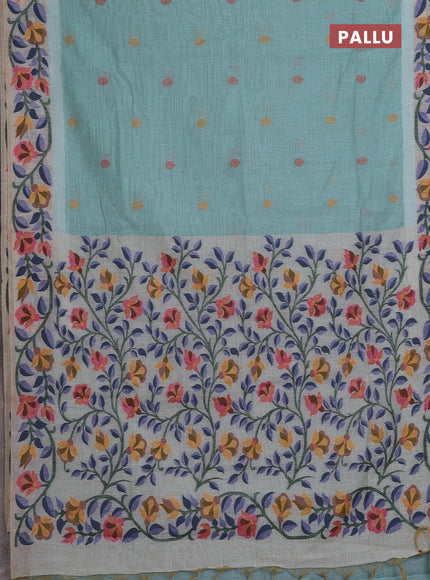 Teal & Off White Jamdani Cotton Saree