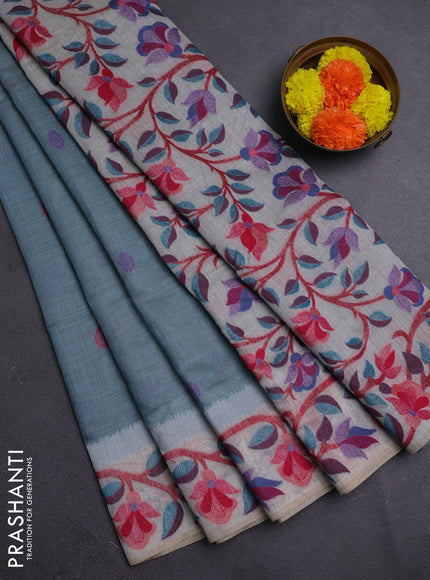 Pastel Blue & Off White Jamdani Cotton Saree