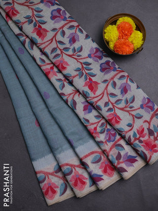 Pastel Blue & Off White Jamdani Cotton Saree