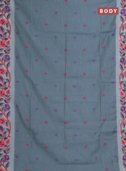 Pastel Blue & Off White Jamdani Cotton Saree