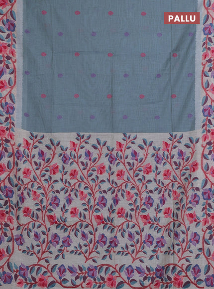 Pastel Blue & Off White Jamdani Cotton Saree