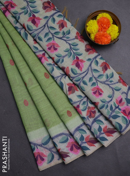 Green & Off White Jamdani Cotton Saree