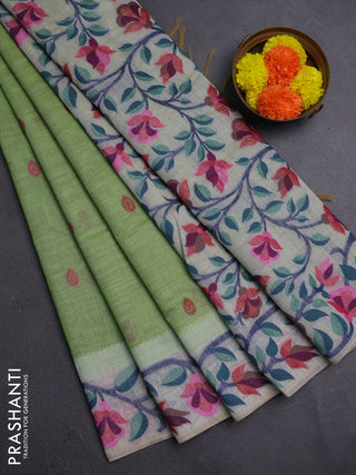 Green & Off White Jamdani Cotton Saree
