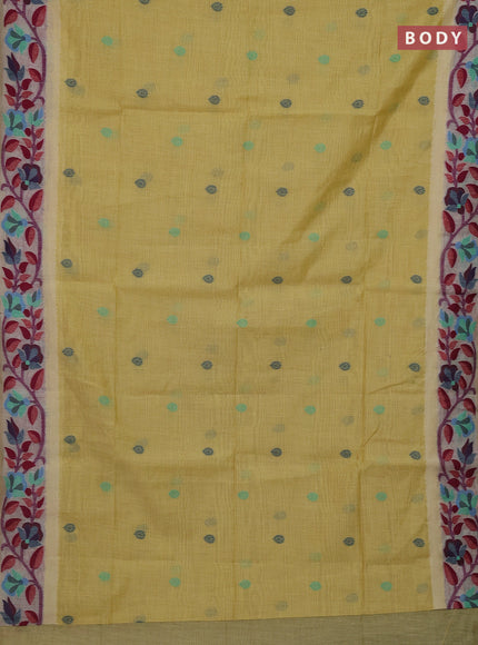 Lime Yellow & Off White Jamdani Cotton Saree