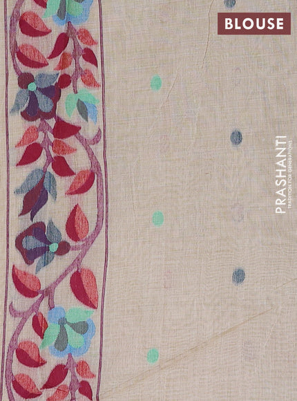 Lime Yellow & Off White Jamdani Cotton Saree