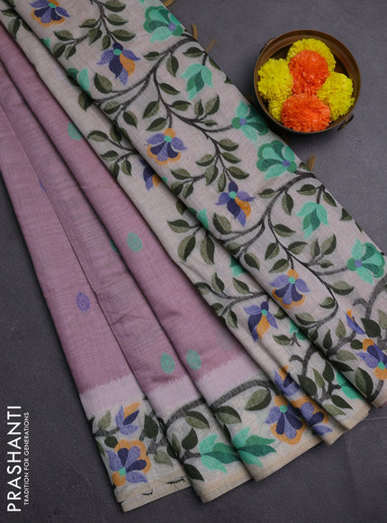 Mauve Pink & Off White Jamdani Cotton Saree
