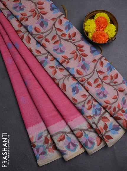 Pink & Off White Jamdani Cotton Saree