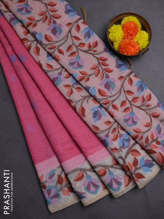 Pink & Off White Jamdani Cotton Saree