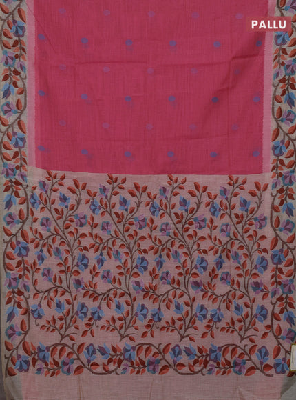 Pink & Off White Jamdani Cotton Saree