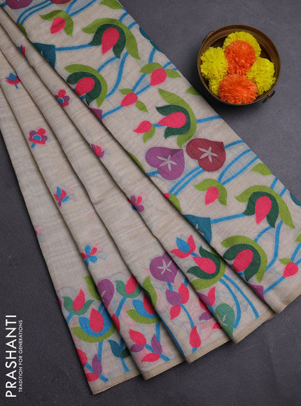 Off White & Candy Pink Jamdani Cotton Saree