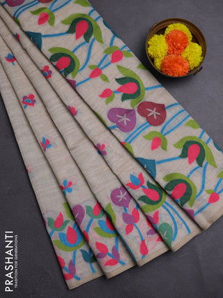Off White & Candy Pink Jamdani Cotton Saree